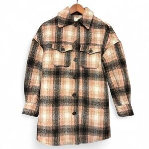 Avec Les Filles Pink and Black Shacket XS Jacket Cottage Cabin Cozy Indie Button